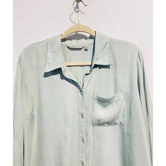 Soft Surroundings Top Womens Large Button Up Tunic Long Sleeve Mint Green 2DC26 - Picture 2 of 6